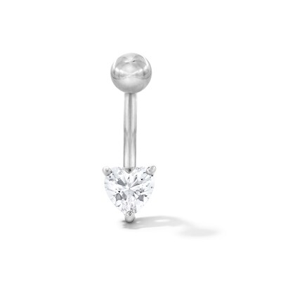 Solid Stainless Steel CZ Heart Belly Button Ring - 14G 7/16”