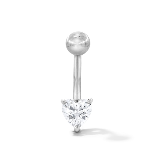 Solid Stainless Steel CZ Heart Belly Button Ring - 14G 7/16”