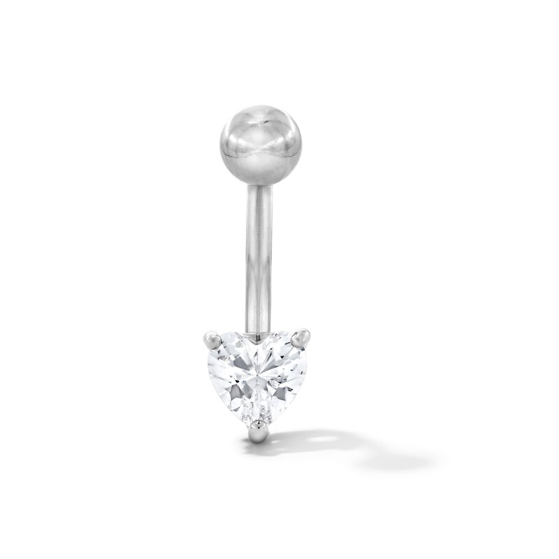 Main Image 1 of Solid Stainless Steel CZ Heart Belly Button Ring - 14G 7/16”