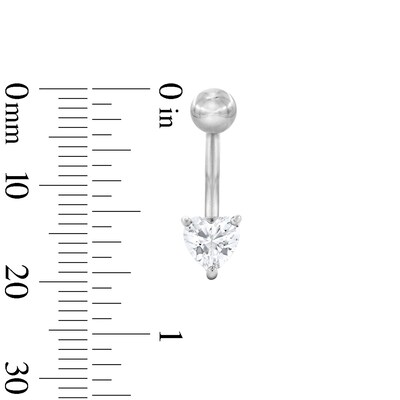 Solid Stainless Steel CZ Heart Belly Button Ring - 14G 7/16”