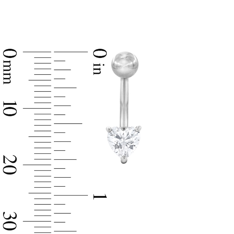 Main Image 2 of Solid Stainless Steel CZ Heart Belly Button Ring - 14G 7/16”