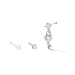 Solid Sterling Silver CZ Nose Stud Set - 22G 5/16”