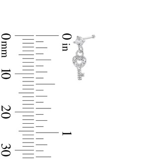 Solid Sterling Silver CZ Heart Key Nose Stud Set - 22G 5/16”