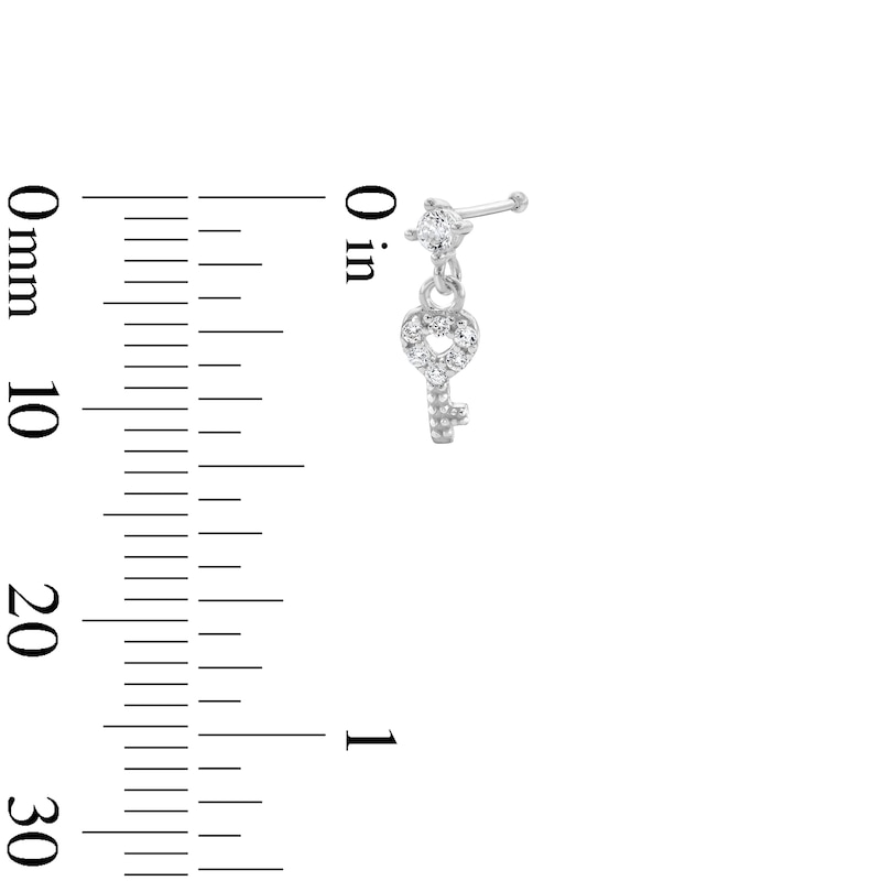 Main Image 4 of Solid Sterling Silver CZ Heart Key Nose Stud Set - 22G 5/16”