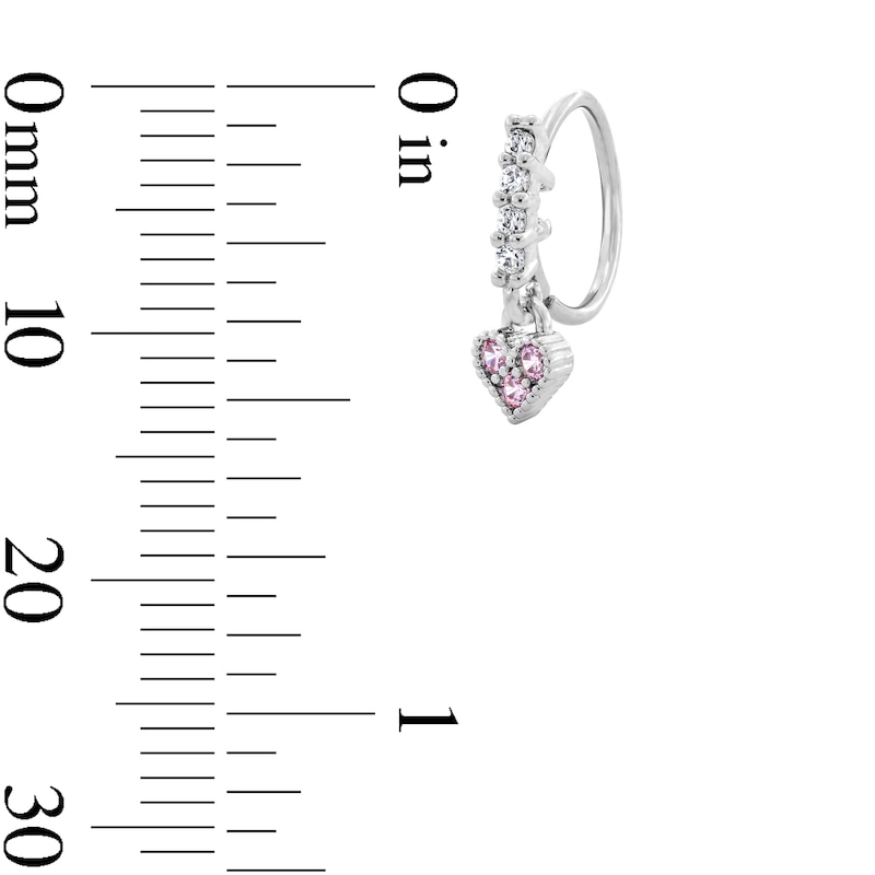 Main Image 2 of Semi-Solid Stainless Steel Pink and White CZ Heart Dangle Nose Hoop - 22G 5/16”