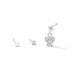 Solid Sterling Silver CZ Nose Stud Set - 22G 5/16”