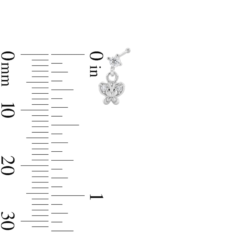 Main Image 4 of Solid Sterling Silver CZ Butterfly Nose Stud Set - 22G 5/16”