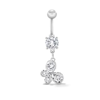 Solid Stainless Steel CZ Butterfly Dangle Belly Button Ring - 14G 7/16”