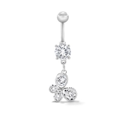 Solid Stainless Steel CZ Butterfly Dangle Belly Button Ring - 14G 7/16”
