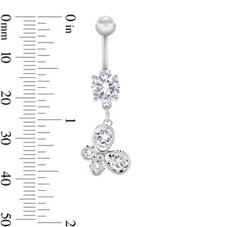 Solid Stainless Steel CZ Butterfly Dangle Belly Button Ring - 14G 7/16”