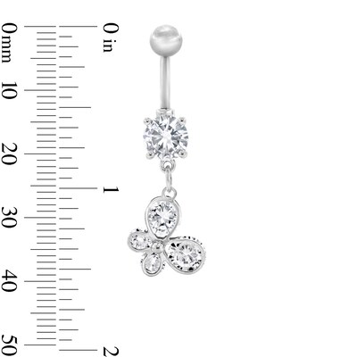 Solid Stainless Steel CZ Butterfly Dangle Belly Button Ring - 14G 7/16”