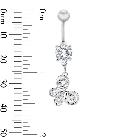 Solid Stainless Steel CZ Butterfly Dangle Belly Button Ring - 14G 7/16”