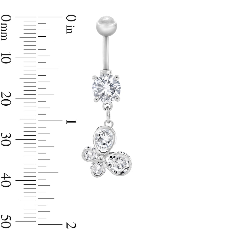 Solid Stainless Steel CZ Butterfly Dangle Belly Button Ring - 14G 7/16”
