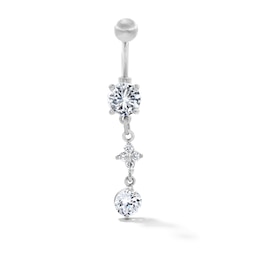 Solid Stainless Steel CZ Flower Dangle Belly Button Ring - 14G 7/16”