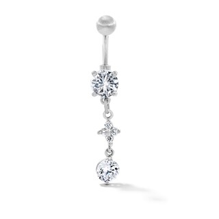 Solid Stainless Steel CZ Flower Dangle Belly Button Ring - 14G 7/16”