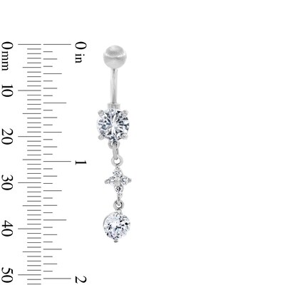 Solid Stainless Steel CZ Flower Dangle Belly Button Ring - 14G 7/16”
