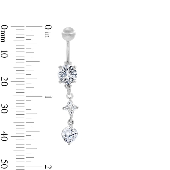 Solid Stainless Steel CZ Flower Dangle Belly Button Ring - 14G 7/16”