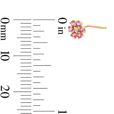 14K Solid Gold  Pink and White CZ L-Shape  Nose Stud - 24G 1/4"