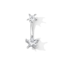 Solid Stainless Steel CZ Double Star Belly Button Ring - 14G 7/16"