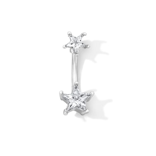Solid Stainless Steel CZ Double Star Belly Button Ring - 14G 7/16"