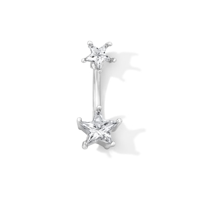 Solid Stainless Steel CZ Double Star Belly Button Ring - 14G 7/16"