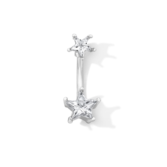 Solid Stainless Steel CZ Double Star Belly Button Ring - 14G 7/16"