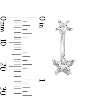 Solid Stainless Steel CZ Double Star Belly Button Ring - 14G 7/16"