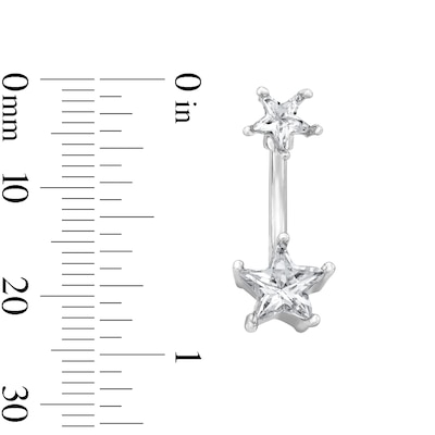 Solid Stainless Steel CZ Double Star Belly Button Ring - 14G 7/16"