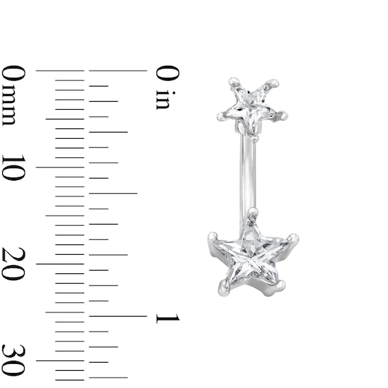 Solid Stainless Steel CZ Double Star Belly Button Ring - 14G 7/16"