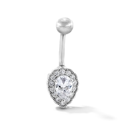 Solid Stainless Steel CZ Scalloped Teardrop Belly Button Ring - 14G 7/16”