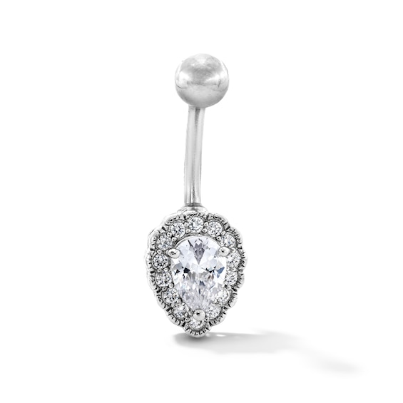 Solid Stainless Steel CZ Scalloped Teardrop Belly Button Ring - 14G 7/16”