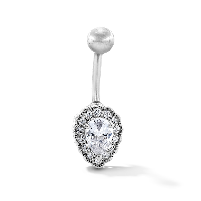 Solid Stainless Steel CZ Scalloped Teardrop Belly Button Ring - 14G 7/16”