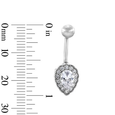 Solid Stainless Steel CZ Scalloped Teardrop Belly Button Ring - 14G 7/16”