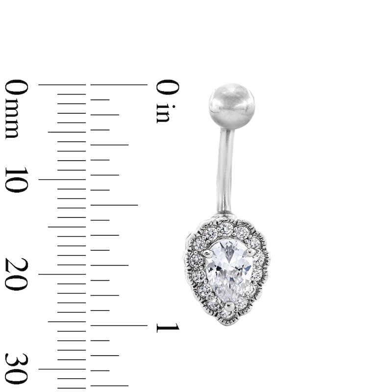 Solid Stainless Steel CZ Scalloped Teardrop Belly Button Ring - 14G 7/16”