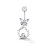 Solid Stainless Steel CZ Butterfly Circle Dangle Belly Button Ring - 14G 7/16”