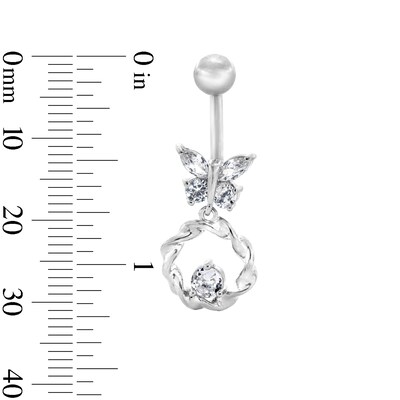 Solid Stainless Steel CZ Butterfly Circle Dangle Belly Button Ring - 14G 7/16”