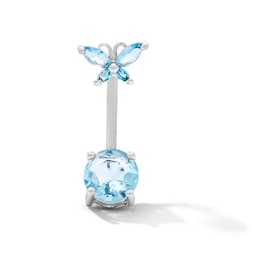 Solid Stainless Steel Light Blue CZ Butterfly Belly Ring 14G 7/16”