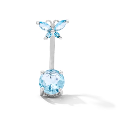 Solid Stainless Steel Light Blue CZ Butterfly Belly Ring 14G 7/16”