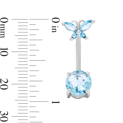 Solid Stainless Steel Light Blue CZ Butterfly Belly Ring 14G 7/16”