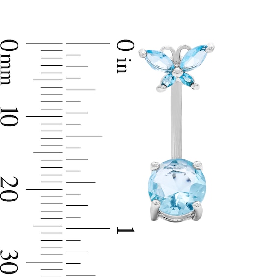 Solid Stainless Steel Light Blue CZ Butterfly Belly Ring 14G 7/16”