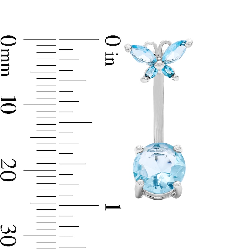 Main Image 2 of Solid Stainless Steel Light Blue CZ Butterfly Belly Ring 14G 7/16”