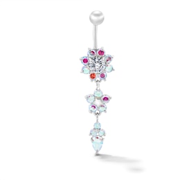 Solid Stainless Steel Iridescent CZ Flower Dangle Belly Button Ring - 14G 7/16”