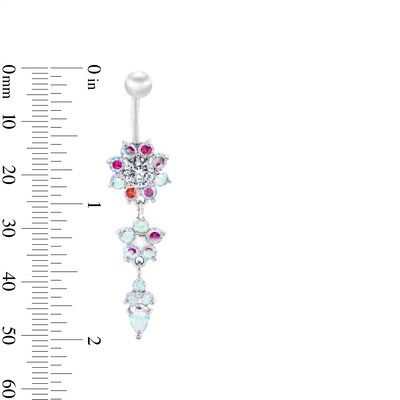 Solid Stainless Steel Iridescent CZ Flower Dangle Belly Button Ring - 14G 7/16”