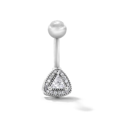 Solid Stainless Steel CZ Pavé Triangle Belly Button Ring - 14G 7/16”