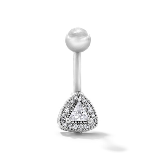 Solid Stainless Steel CZ Pavé Triangle Belly Button Ring - 14G 7/16”