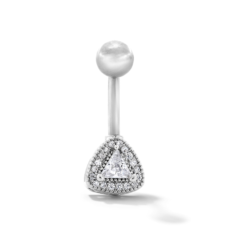 Main Image 1 of Solid Stainless Steel CZ Pavé Triangle Belly Button Ring - 14G 7/16”