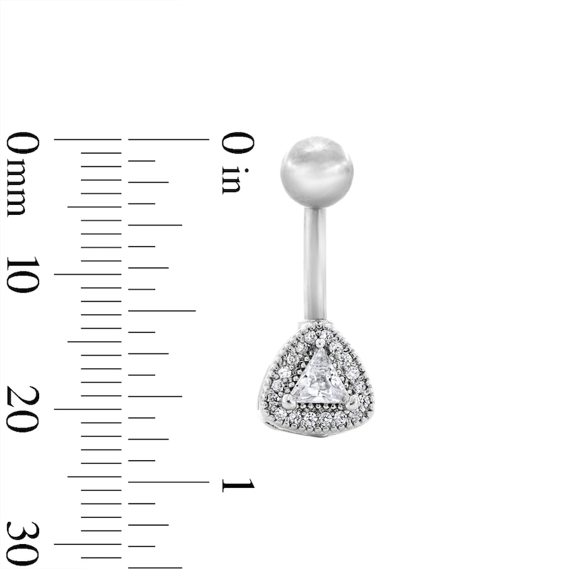 Main Image 2 of Solid Stainless Steel CZ Pavé Triangle Belly Button Ring - 14G 7/16”