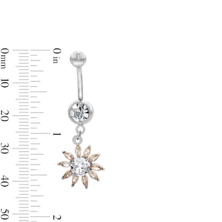 Solid Stainless Steel CZ and Crystal Flower Dangle Belly Button Ring - 14G 7/16”