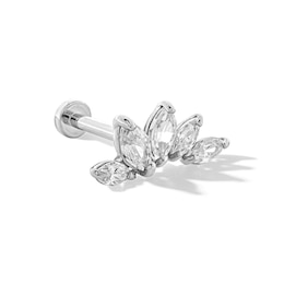 14K White Gold CZ Marquise Flower Stud - 18G 5/16"
