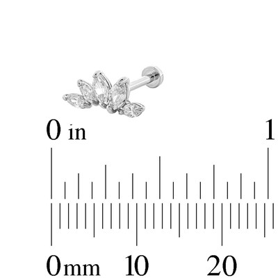 14K White Gold CZ Marquise Flower Stud - 18G 5/16"